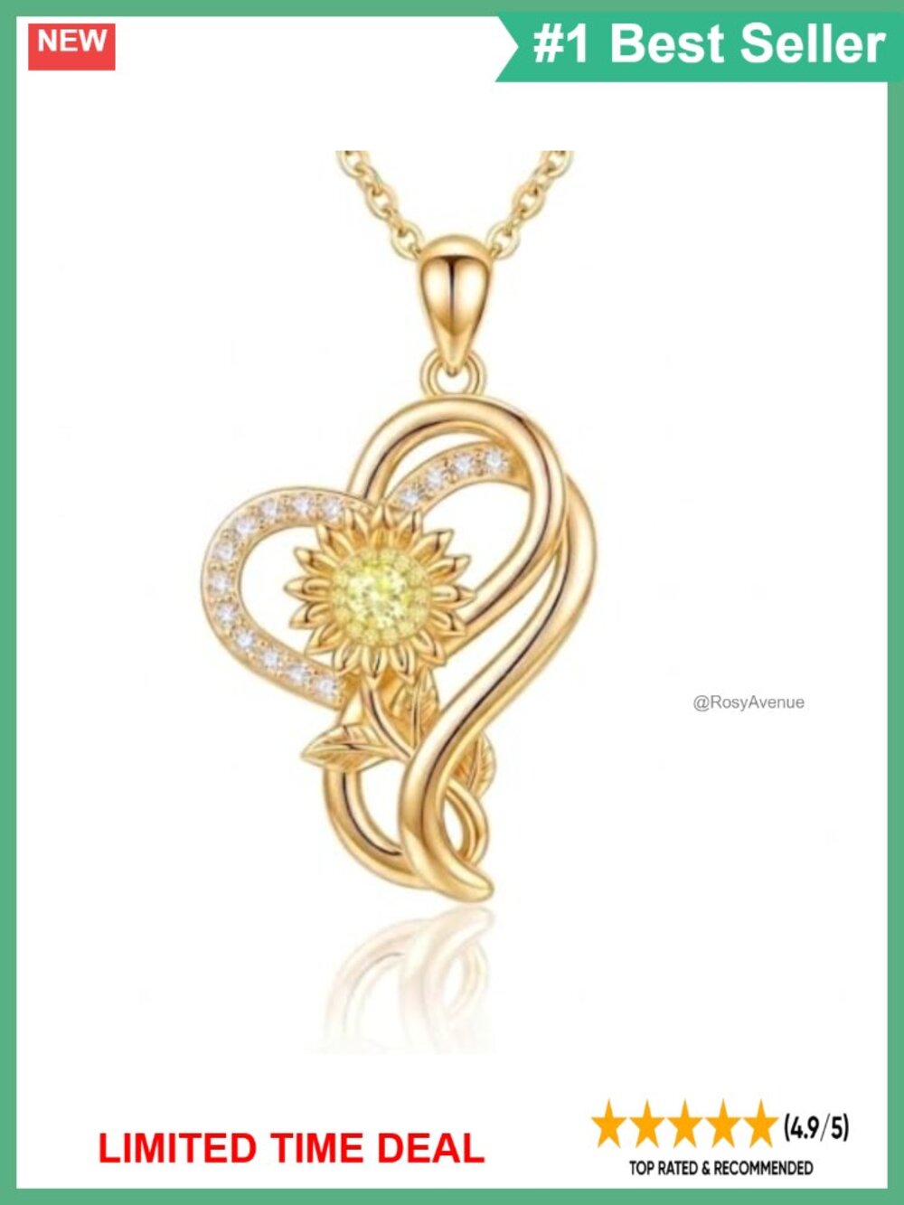 14K Gold Plated Sunflower Pendant Necklace for Women Zircon Gift